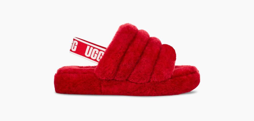 Ugg Fluff Yeah - Kids Slides - Red - NZ (8042GECDZ)